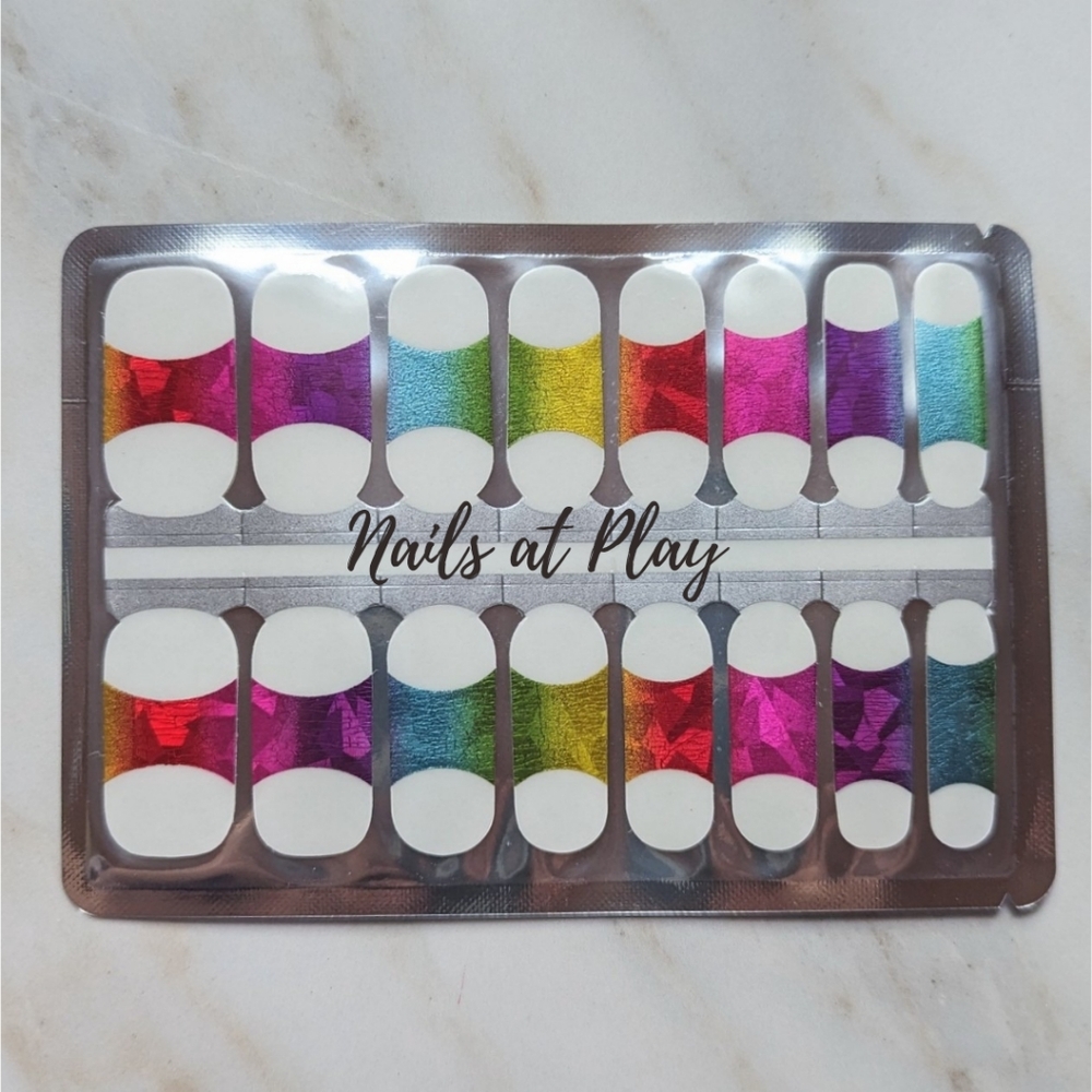 5 for $15 Nail Wraps - Rainbow Reflections Frenchie (transparent)